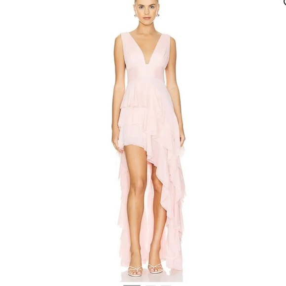 Alice + Olivia Holly ruffled dress high low Blush Pink gown maxi party Revolve 2 - Picture 2 of 10